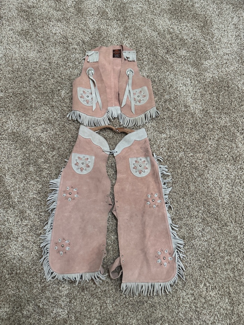 Pink Suede Fringe Western Vest and Chaps Set